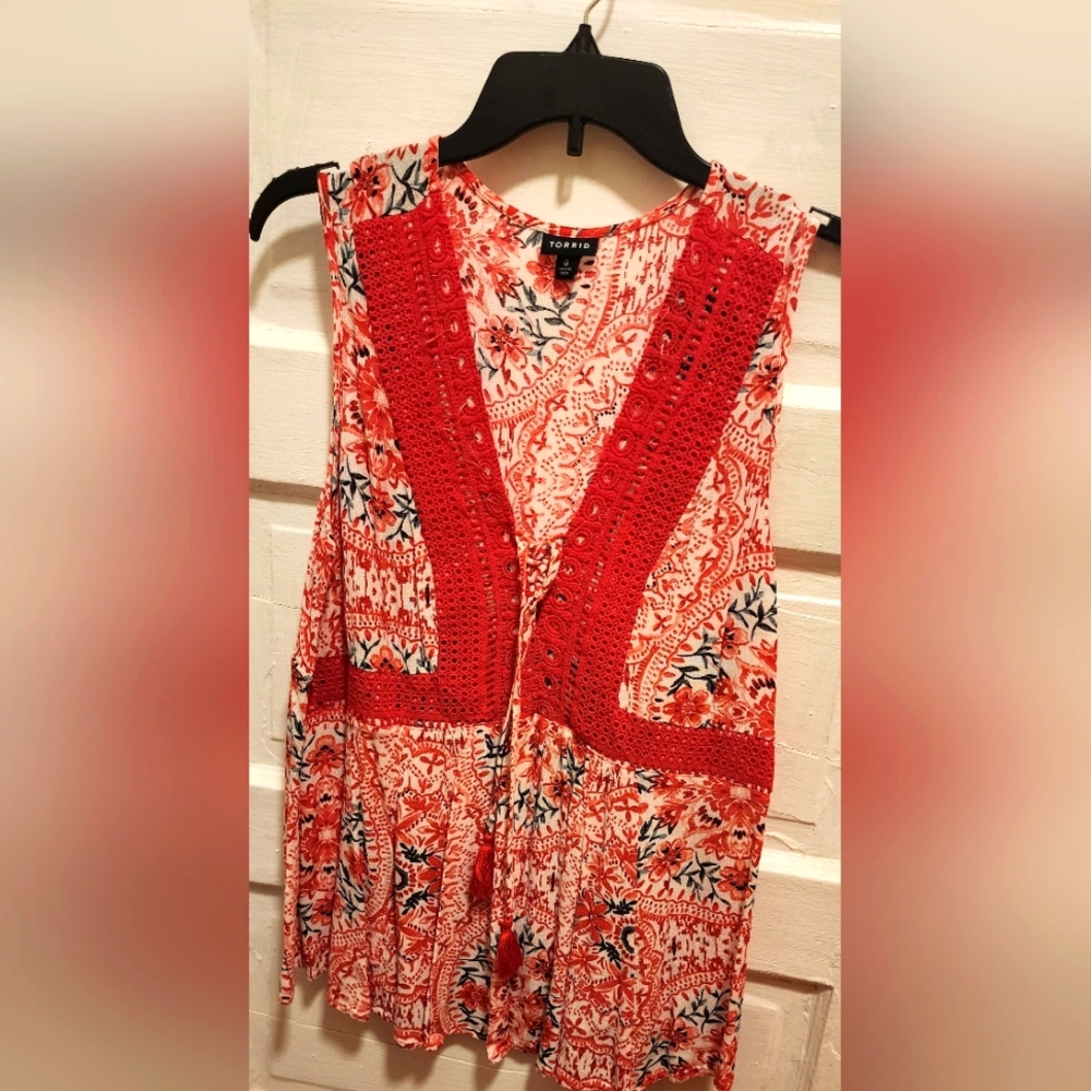 Red floral blouse
